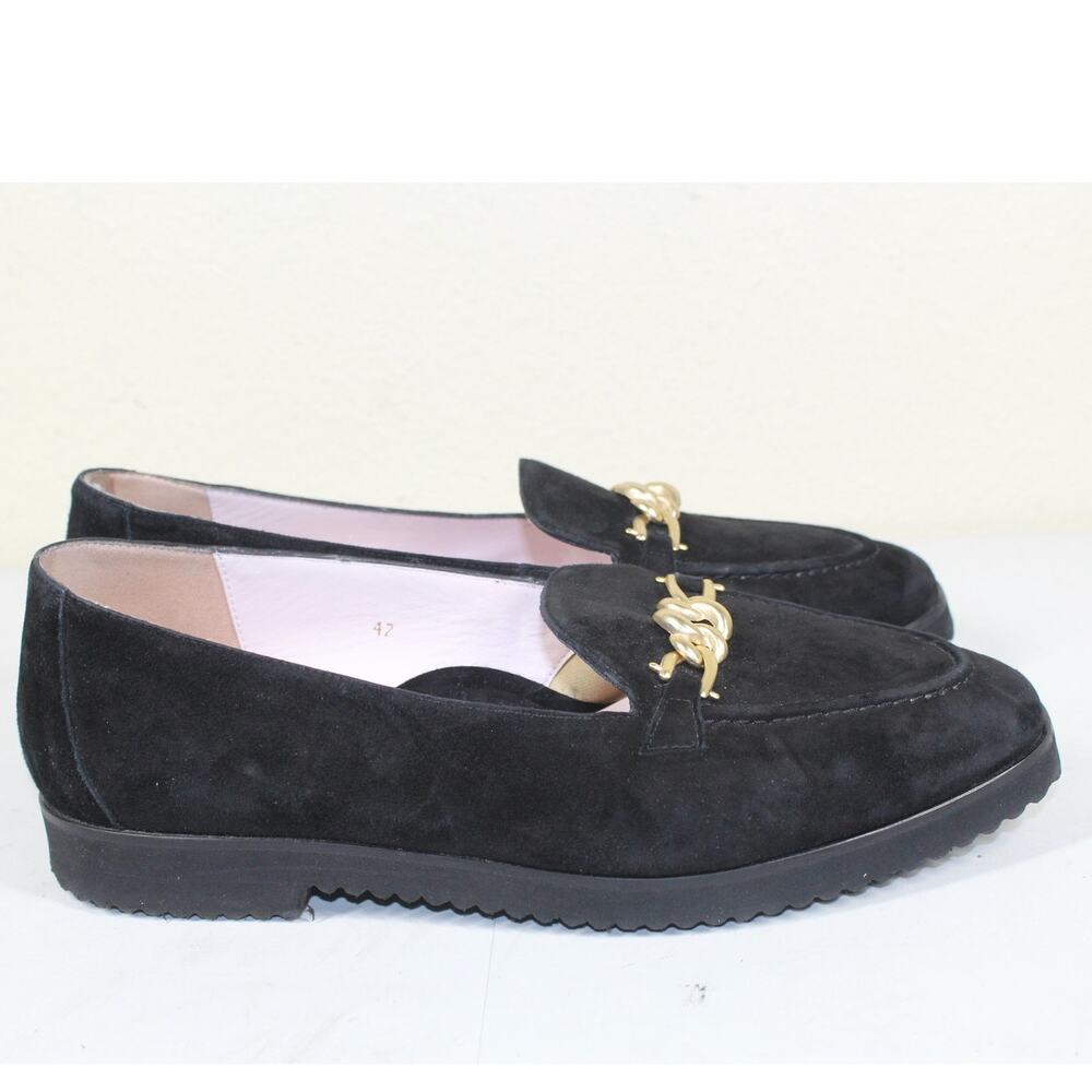 Sole Bliss Loafers Black Suede Gold Chain Womens EU 42 US 11